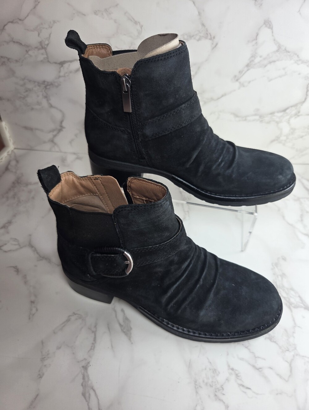 Black Suede Ankle Boots with Side Buckle(B44)